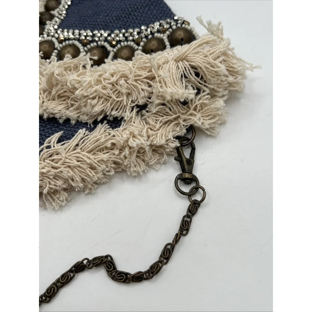 Labellum Hillary Scott Fringe Detailed Metal Accented Envelope Brass Chain Strap